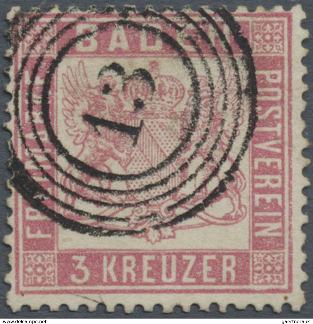 O Baden - Marken Und Briefe: 1862, 3 Kr. Wappen Mittelrosarot, Gez. K 13 1/2, Klar Entwertet Mit Numme - Other & Unclassified