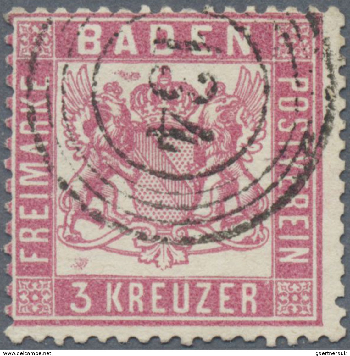 O Baden - Marken Und Briefe: 1862, 3 Kreuzer Mittelrosarot Tadellos Gestempelt "134". Michel 380,- € - Sonstige & Ohne Zuordnung