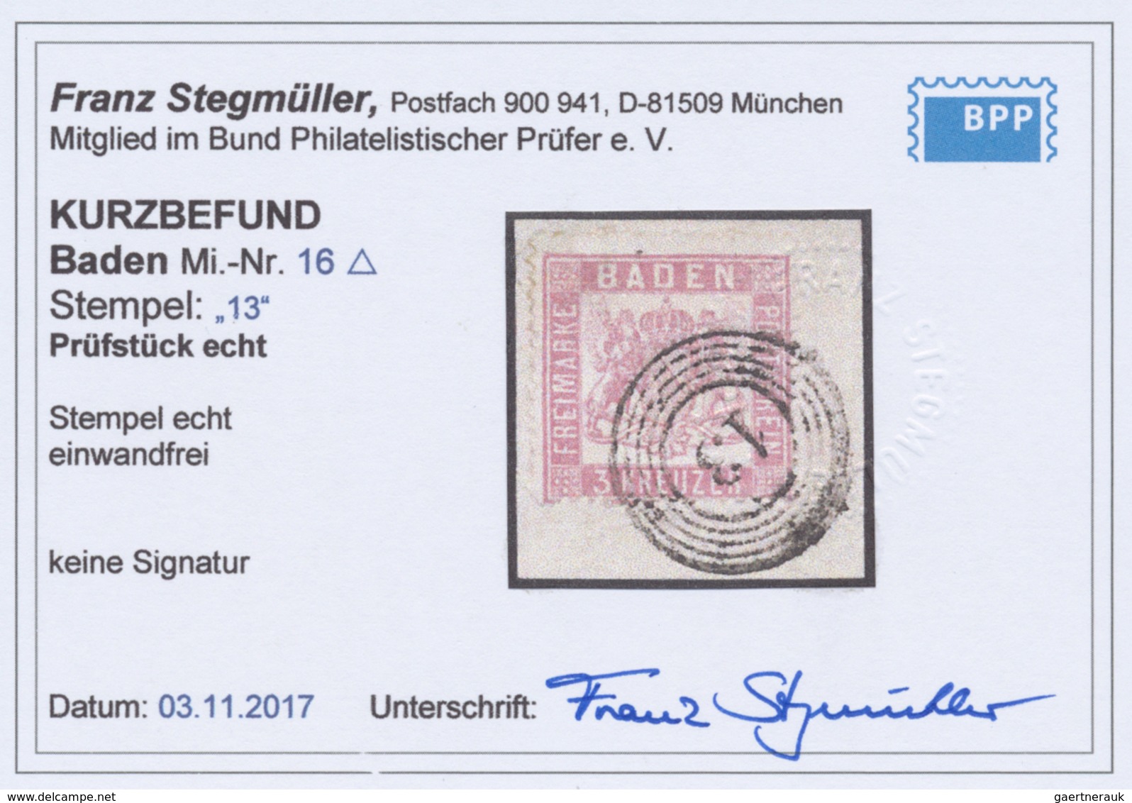 Brfst Baden - Marken Und Briefe: 1862, Wappenausgabe 3 Kr. Rosa Mit Enger Zähnung In Farbfrischer Und Einw - Other & Unclassified