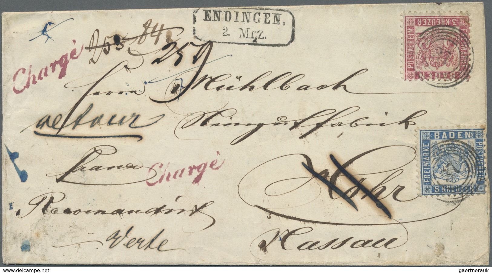Br Baden - Marken Und Briefe: 1862, Wappenausgabe 6 Kr. Preussischblau Und 3 Kr. Rot Je Mit Nr.-St. "37 - Autres & Non Classés