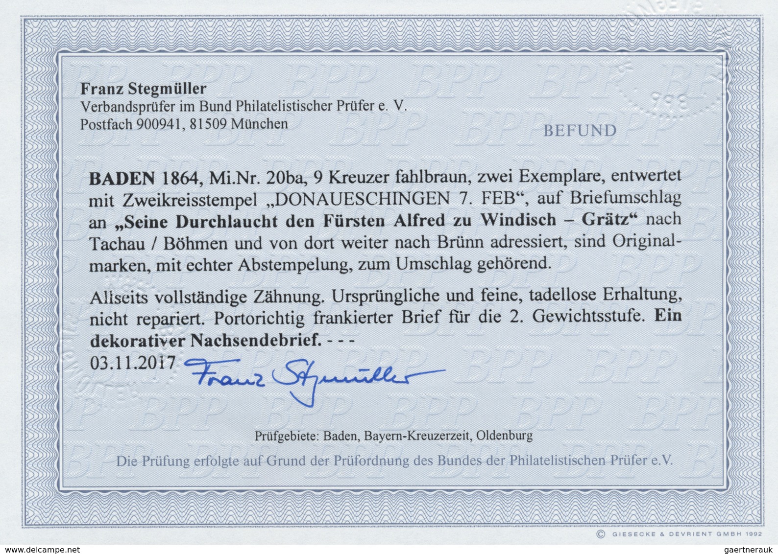 Br Baden - Marken Und Briefe: 1862, Zweimal Wappenausgabe 9 Kreuzer Mittelchromgelb (fahlbraun) Je Mit - Other & Unclassified