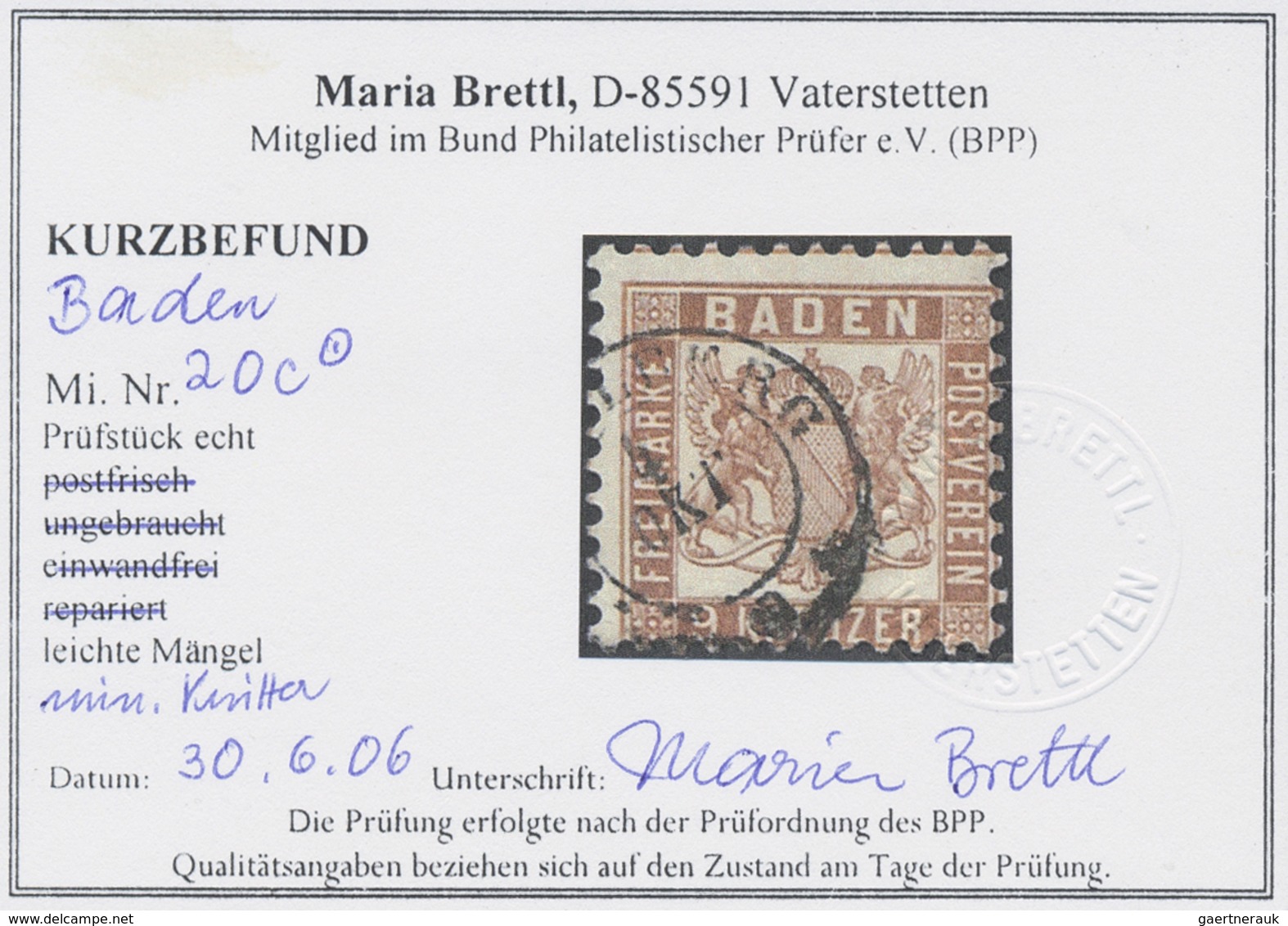 O Baden - Marken Und Briefe: 1866/68, Wappenzeichnung 9 Kreuzer Lebhaftbraun Mit Weißem Hintergrund, E - Sonstige & Ohne Zuordnung