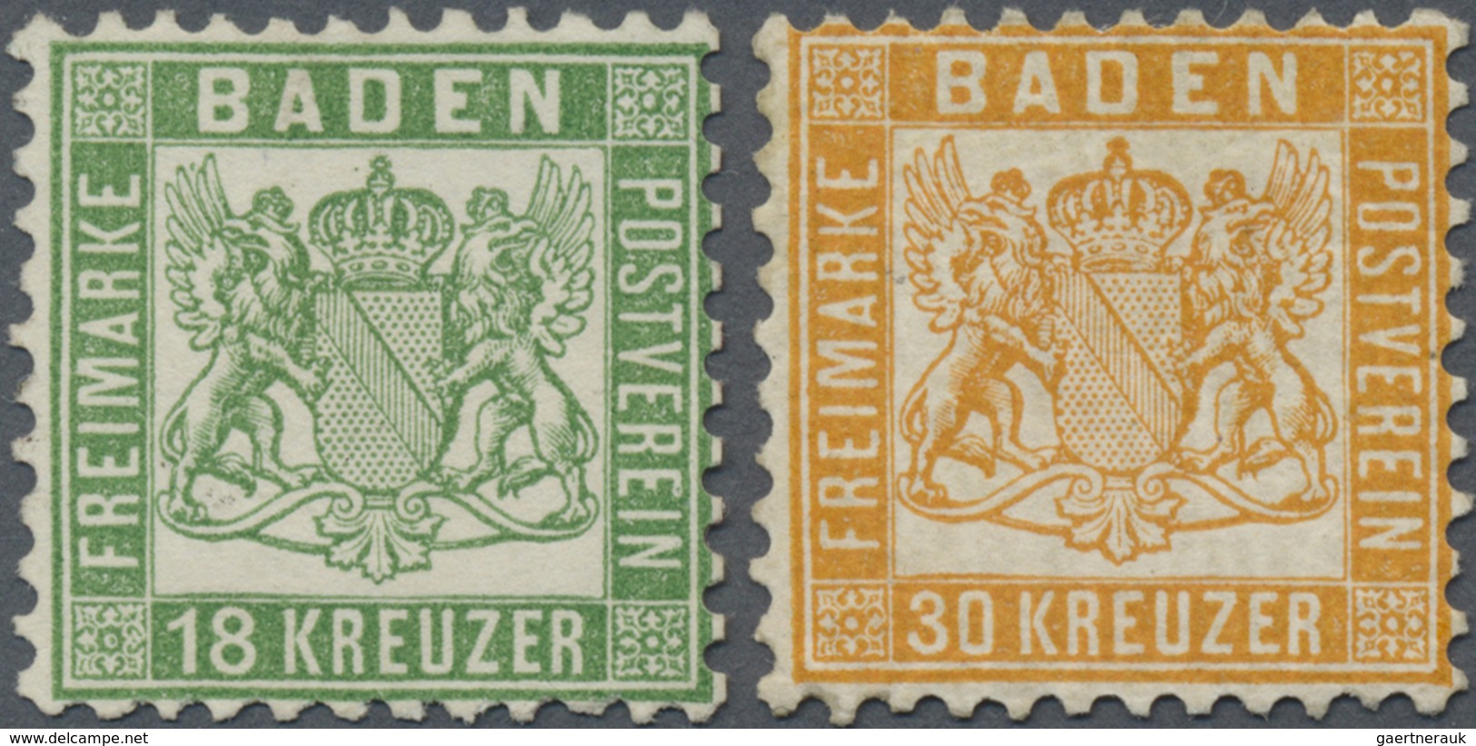 (*)/* Baden - Marken Und Briefe: 1862, Wappenausgabe 18 Kr. Grün Ungebraucht Ohne Gummi Und 30 Kr. In Bess - Sonstige & Ohne Zuordnung