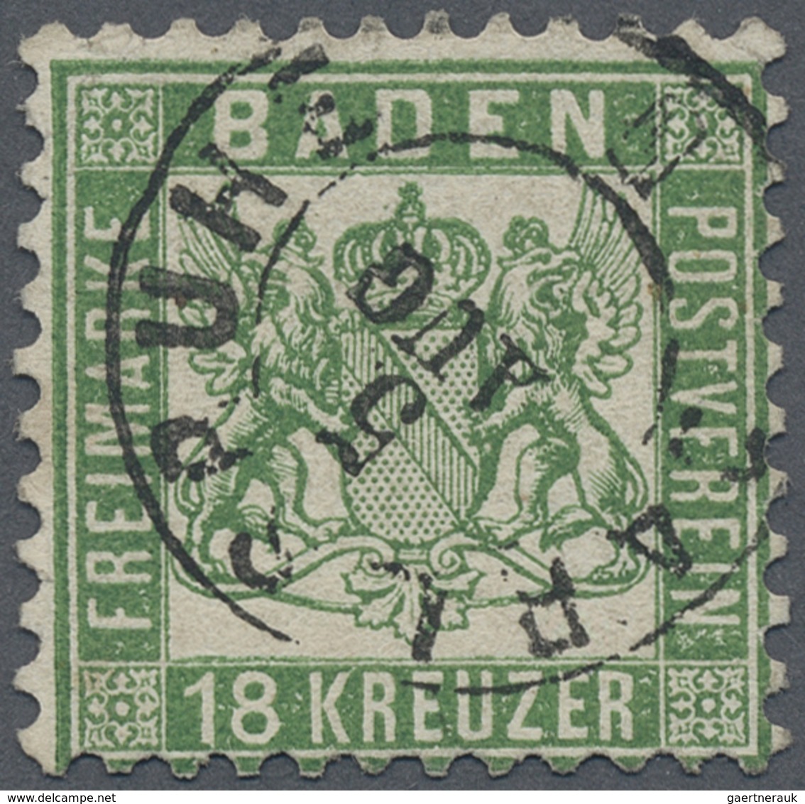 O Baden - Marken Und Briefe: 1862, 18 Kr. Grün Mit K2 „KARLSRUHE 5 AUG”, Linke Obere Ecke Repariert, S - Autres & Non Classés