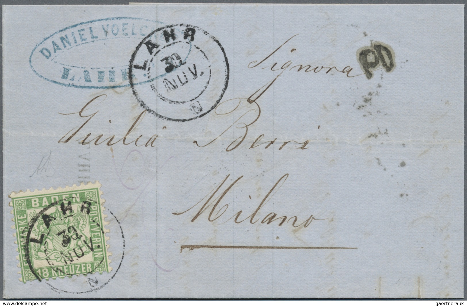 Br Baden - Marken Und Briefe: 1862, 18 Kreuzer Lebhaftgrün Als Portogerechte Einzelfrankatur Auf Auslan - Autres & Non Classés