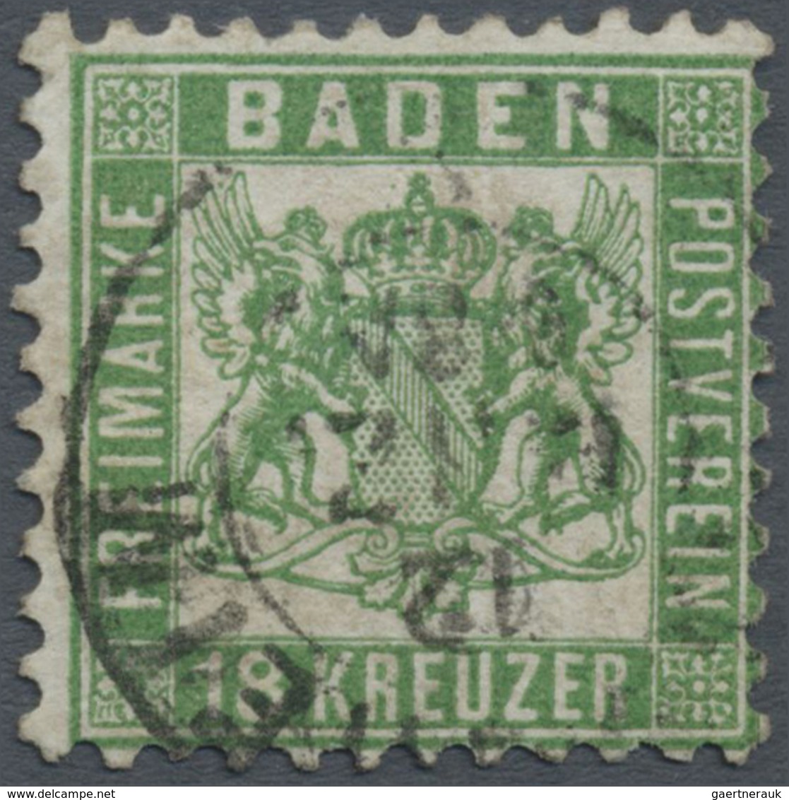 O Baden - Marken Und Briefe: 1862, 18 Kr. Wappen Lebhaftgrün, Gest. Mit Leichter Zähnungsunregelmäßigk - Autres & Non Classés