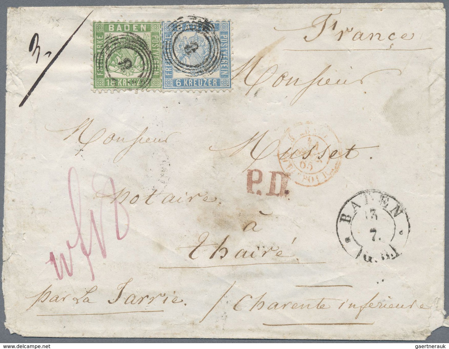 Br Baden - Marken Und Briefe: 1862, Wappen 18 Kr. Grün + 6 Kr. Preussischblau Zusammen Auf Couvert Nach - Autres & Non Classés