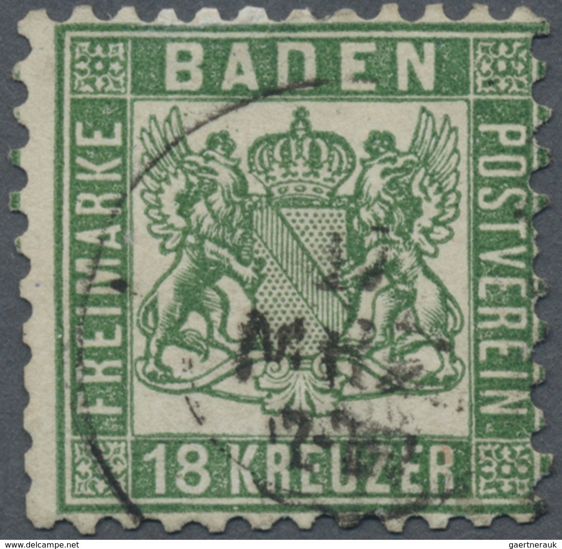 O Baden - Marken Und Briefe: 1862, Wappen 18 Kr. In Seltener Tiefer B-Farbe Dunkelopalgrün Mit Zentris - Sonstige & Ohne Zuordnung