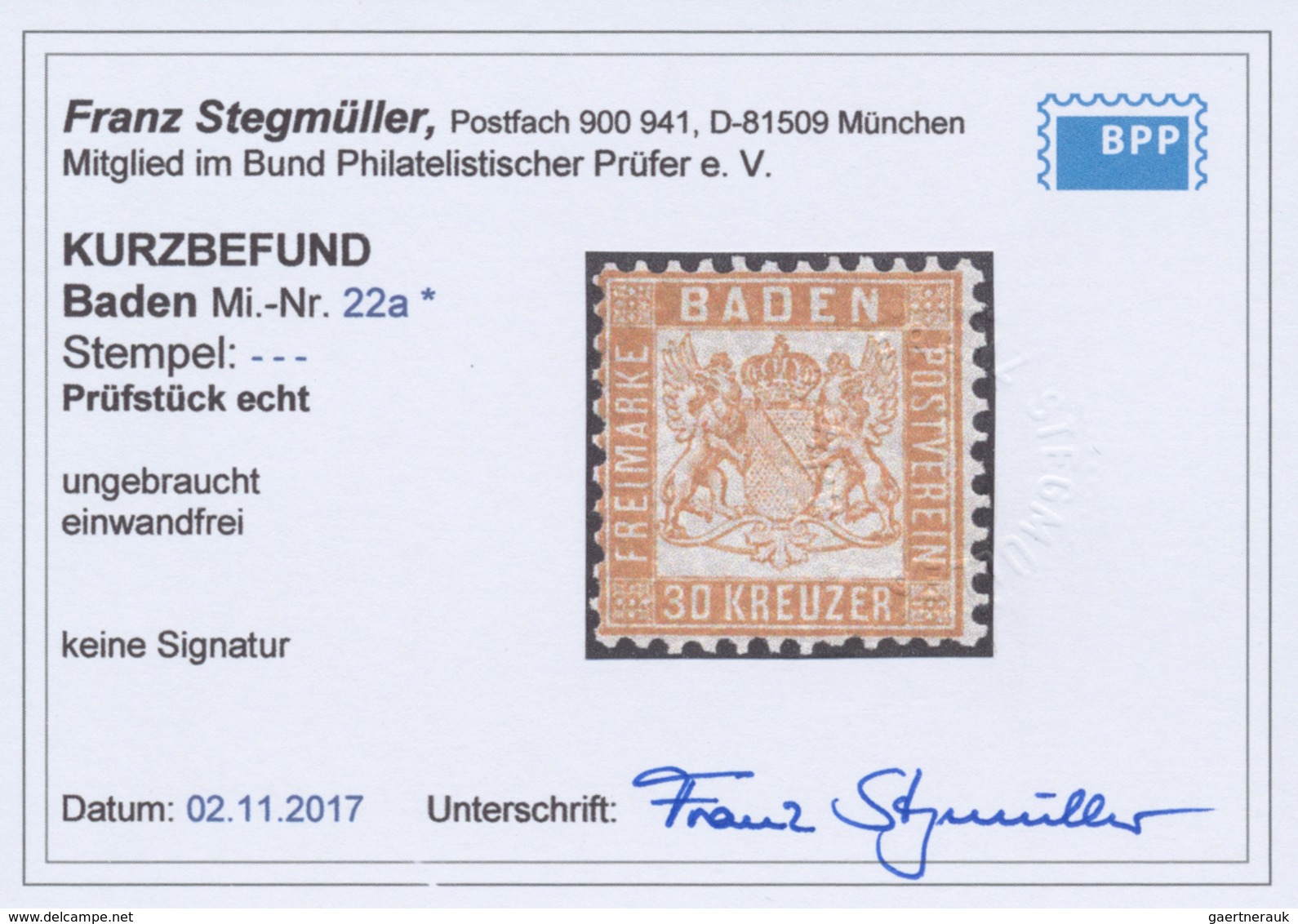 */** Baden - Marken Und Briefe: 1862, Wappen 30 Kr. In A-Farbe Gelborange, Gut Gezähnte Und Nahezu Postfr - Autres & Non Classés