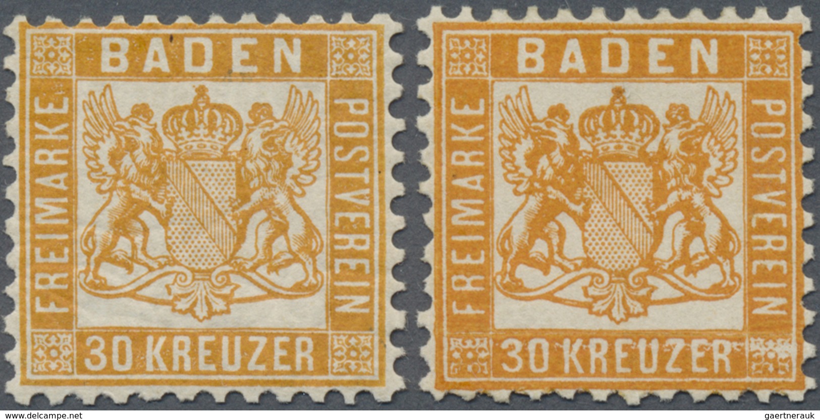 * Baden - Marken Und Briefe: 1862, Wappenausgabe 30 Kr. Zwei Werte In A-Farbe Gelborange Und B-Farbe G - Altri & Non Classificati