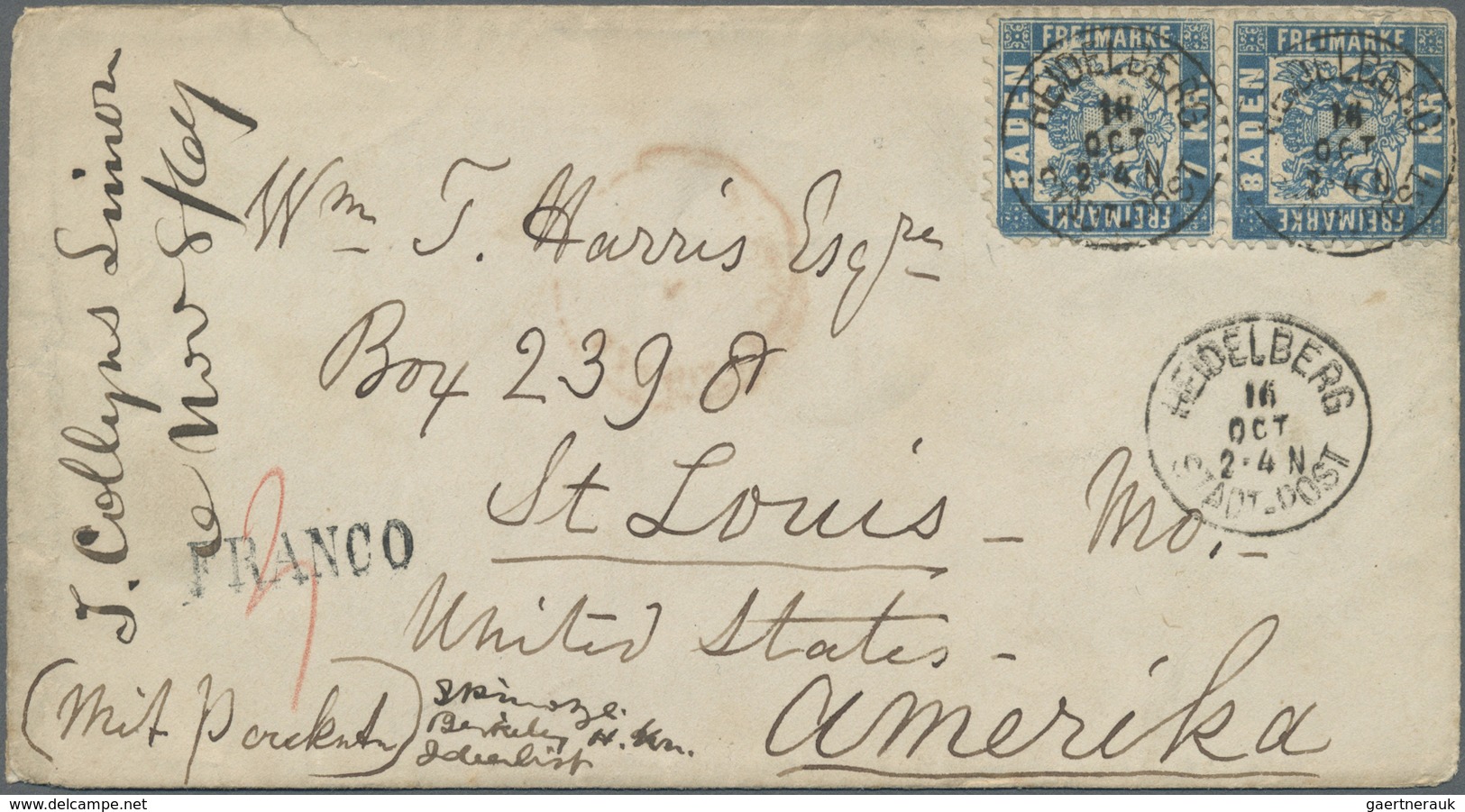 Br Baden - Marken Und Briefe: 1868, 7 Kr. Blau Im Senkrechten Paar (obere Marke Links Oben Eckrund) Auf - Autres & Non Classés
