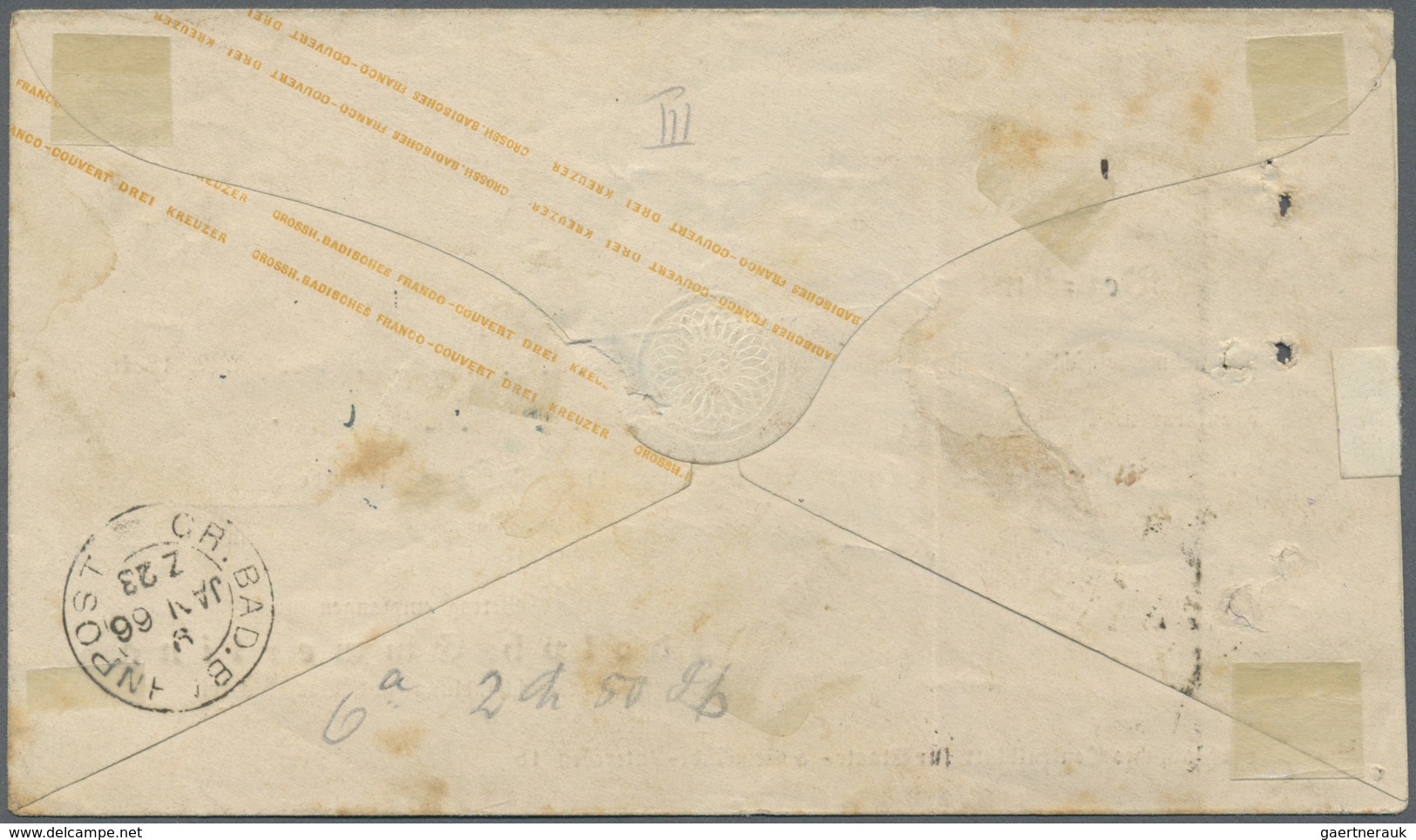 GA Baden - Zusatzfrankaturen Auf Ganzsachen: 1868, 3 Kr. Ganzsache (Mgl.) Mit 3 Kr. Zusatzfrankatur Und - Other & Unclassified