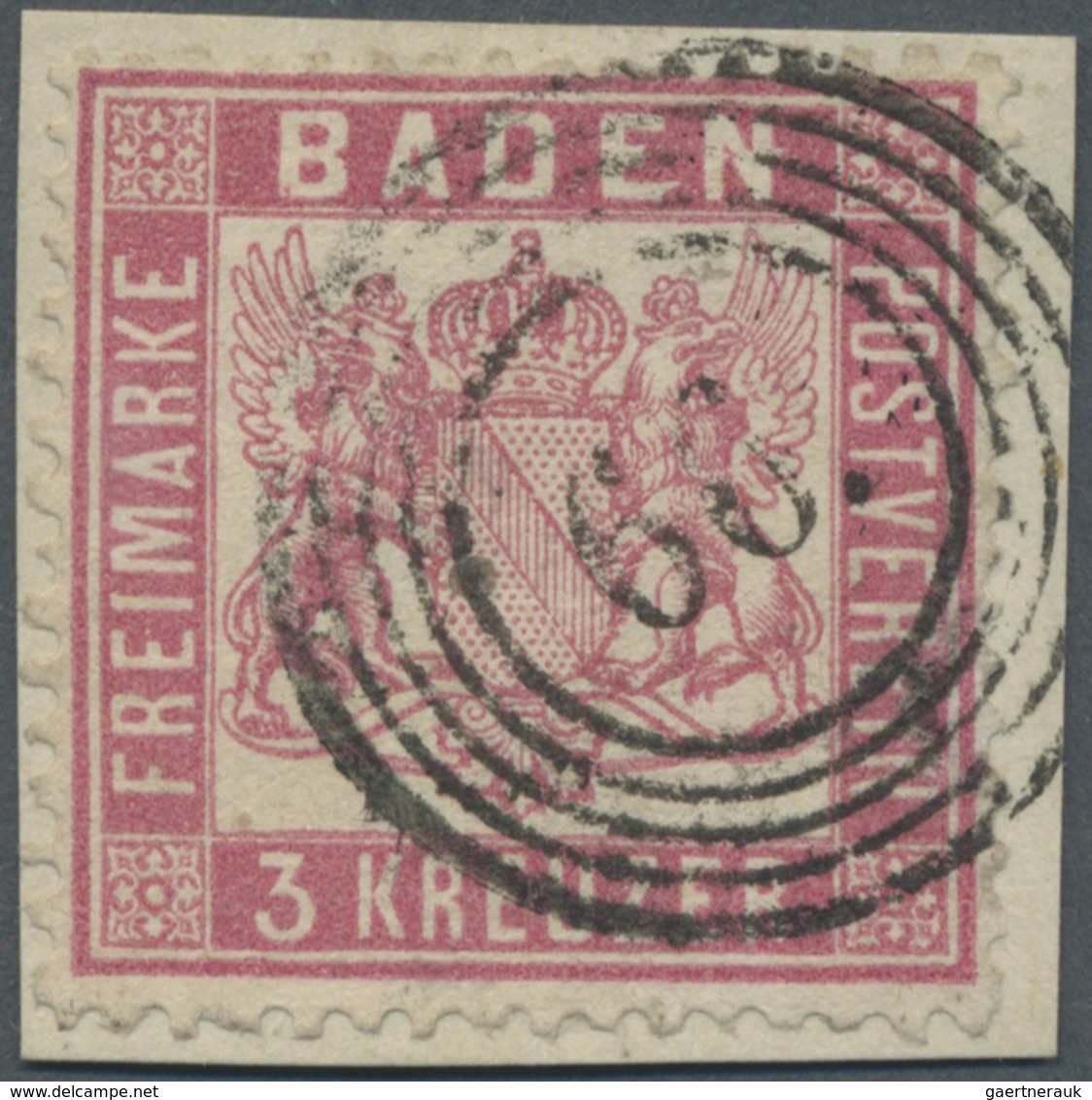 Brfst Baden - Nummernstempel: "66" JESTETTEN - Fünfring-Nummernstempel Auf Briefstück Mit 3 Kr. Mittelrosa - Autres & Non Classés