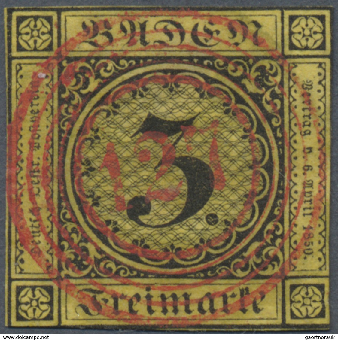 O Baden - Nummernstempel: 127 (Schiltach) ROTER Klarer Idealer Nr.-St. Auf 1851, Wappenausgabe 3 Kr Sc - Altri & Non Classificati