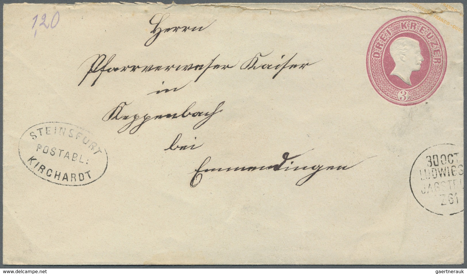 GA Baden - Postablagestempel: 1870, 3 Kreuzer Ganzsachenumschlag Mit Besserem Postablagestempel "Steins - Altri & Non Classificati