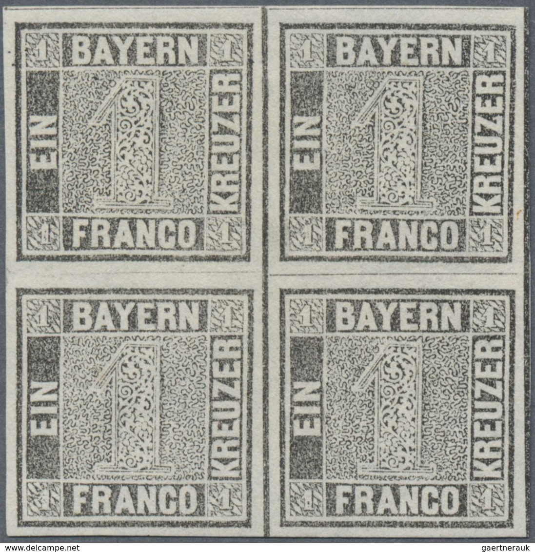 **/*/ Bayern - Marken Und Briefe: 1850, Ziffernzeichnung 1 Kr. Grauschwarz Auf Weiß, Platte 1, Allseits Vo - Autres & Non Classés