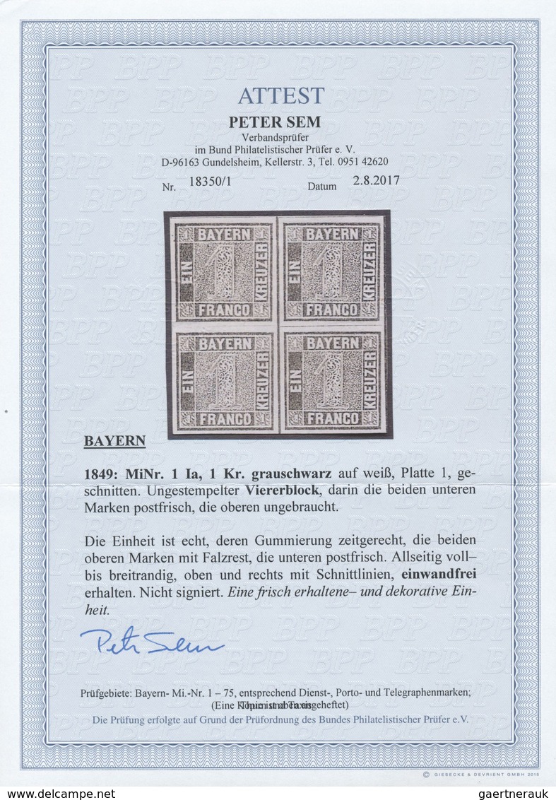 **/*/ Bayern - Marken Und Briefe: 1850, Ziffernzeichnung 1 Kr. Grauschwarz Auf Weiß, Platte 1, Allseits Vo - Sonstige & Ohne Zuordnung