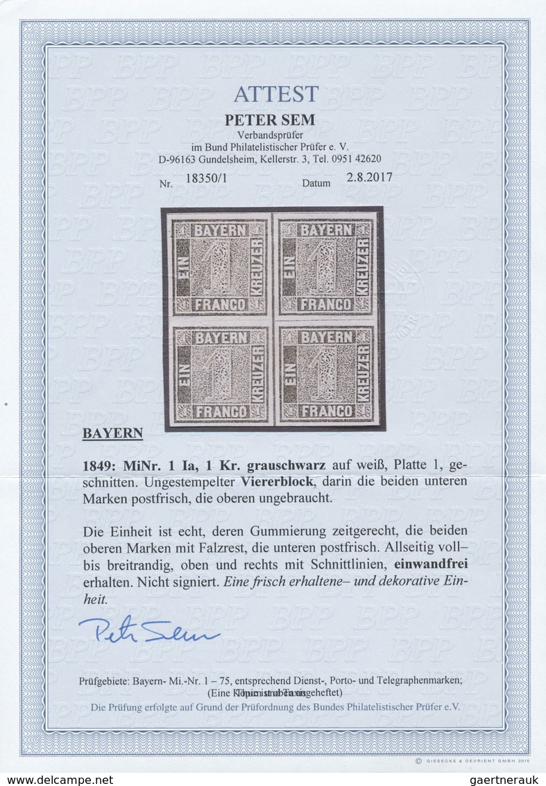 **/*/ Bayern - Marken Und Briefe: 1850, Ziffernzeichnung 1 Kr. Grauschwarz Auf Weiß, Platte 1, Allseits Vo - Autres & Non Classés