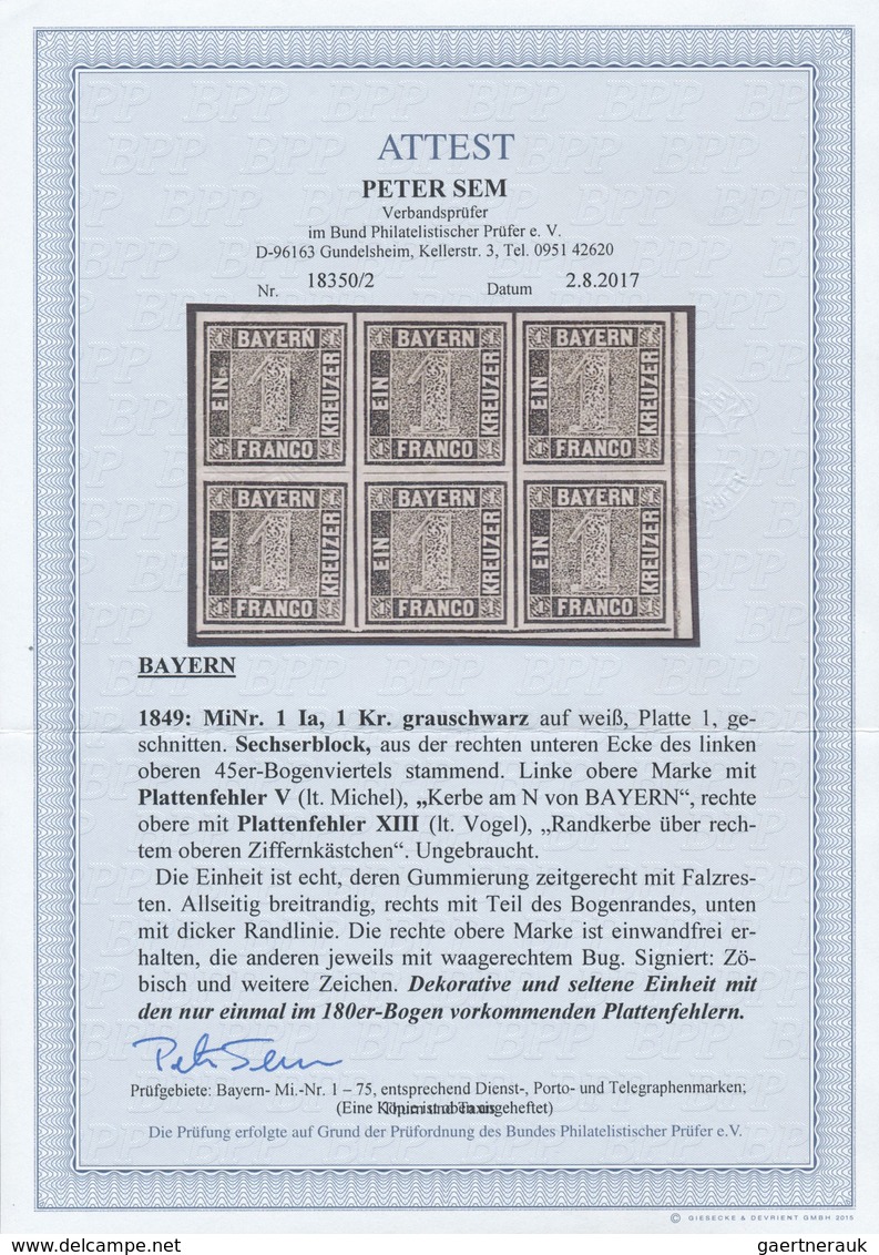 * Bayern - Marken Und Briefe: 1849, Ziffernzeichnung 1 Kr. Grauschwarz Auf Weiß, Platte 1, Ungebraucht - Altri & Non Classificati