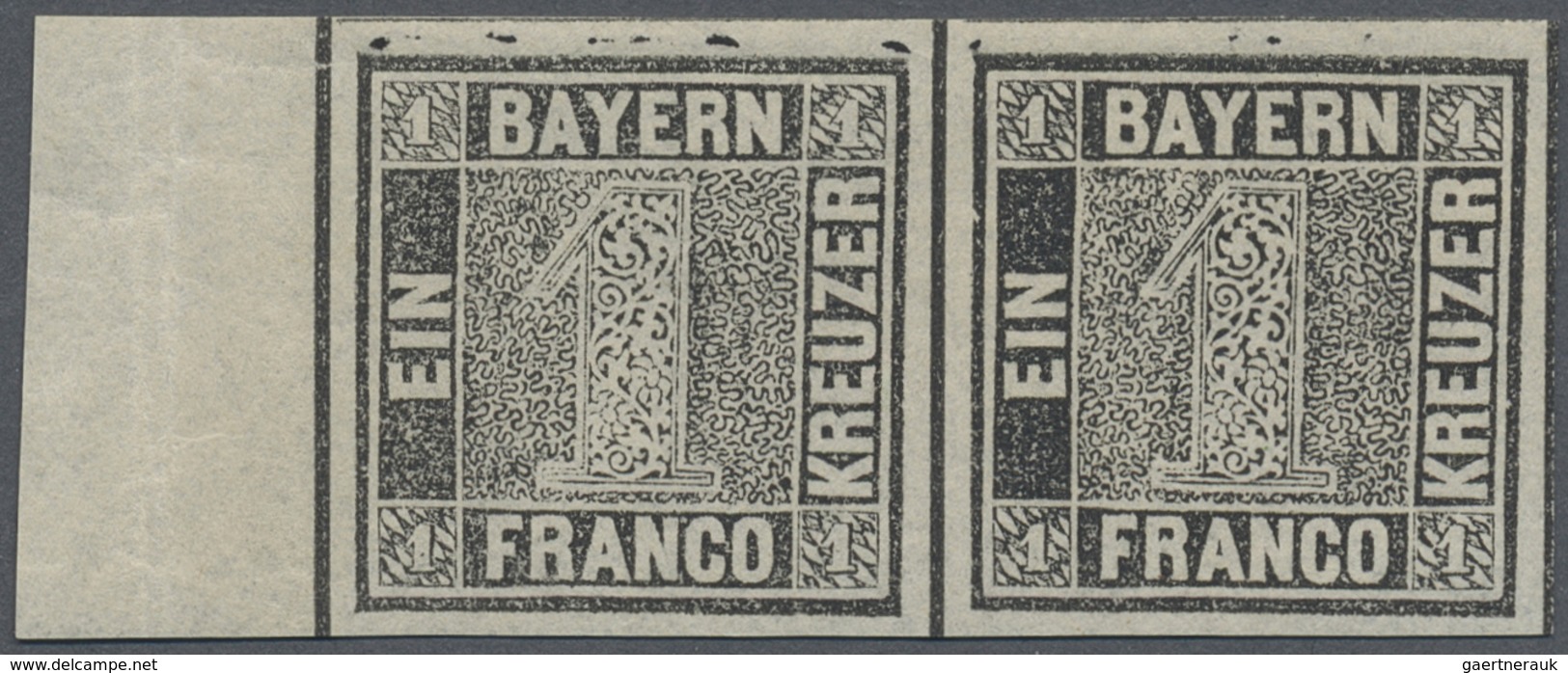 **/ Bayern - Marken Und Briefe: 1849, 1 Kreuzer Grauschwarz, Platte 1, Postfrisch, Allseits Breitrandig - Sonstige & Ohne Zuordnung