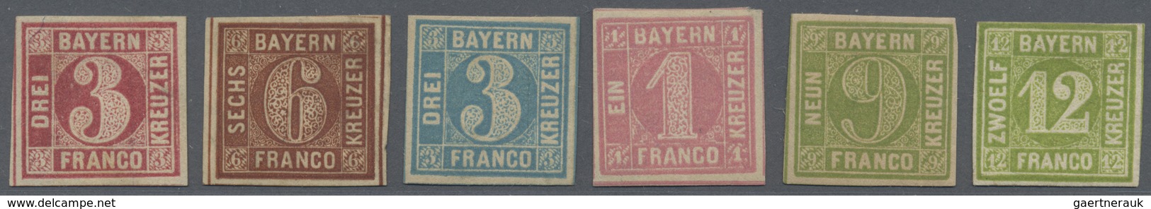 * Bayern - Marken Und Briefe: 1850/1862, Kleines, Sauber Ungebrauchtes Lot Von 5 Marken Der Quadrataus - Autres & Non Classés