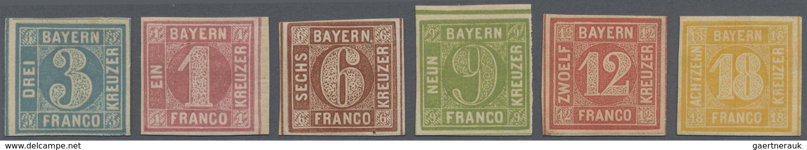 * Bayern - Marken Und Briefe: 1850, Quadrat-Ausgaben 1 Kr. Rosa Bis 18 Kr. Gelblichorange, Sechs Werte - Altri & Non Classificati