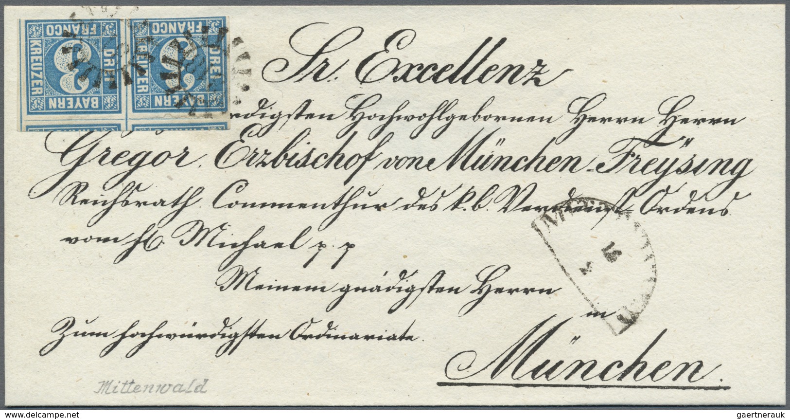 Br Bayern - Marken Und Briefe: 1850, Luxus Vordruck-BISCHOFSBRIEF Aus Mittenwald(!) Frankiert Mit Paar - Altri & Non Classificati