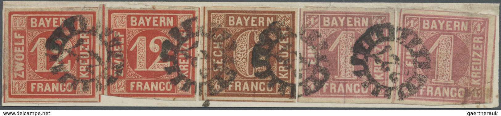 Brfst Bayern - Marken Und Briefe: 1850 - 1858, Freimarken 12 Kr, 6 Kr Und 1 Kr Zusammen Als Streifen Auf B - Autres & Non Classés