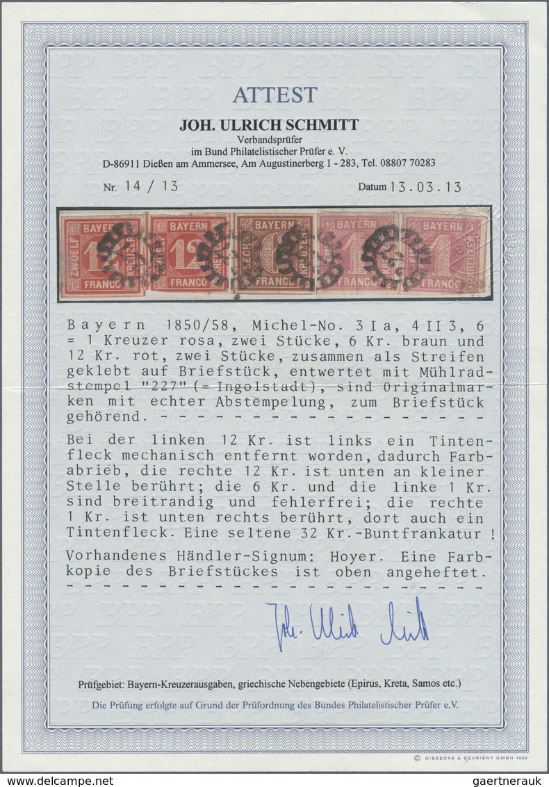 Brfst Bayern - Marken Und Briefe: 1850 - 1858, Freimarken 12 Kr, 6 Kr Und 1 Kr Zusammen Als Streifen Auf B - Autres & Non Classés