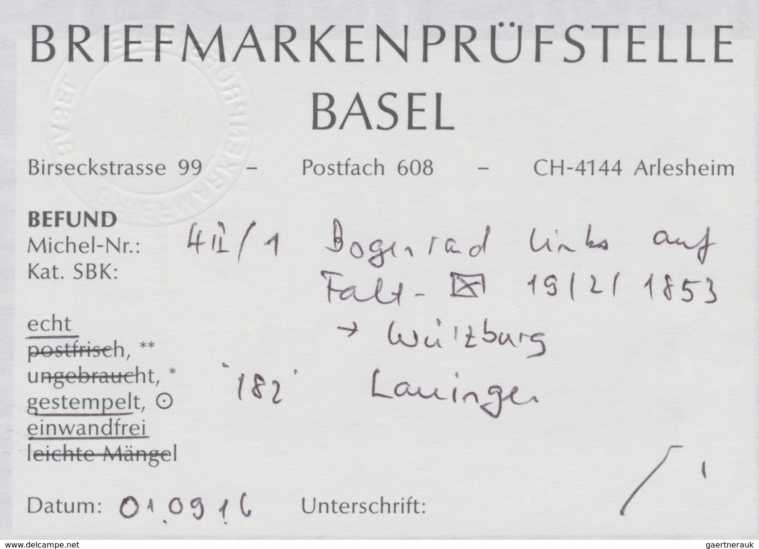 Br Bayern - Marken Und Briefe: 1853, 6 Kreuzer Braun Mit 12 Mm Linkem BOGENRAND Entwertet Mit "182" Und - Sonstige & Ohne Zuordnung