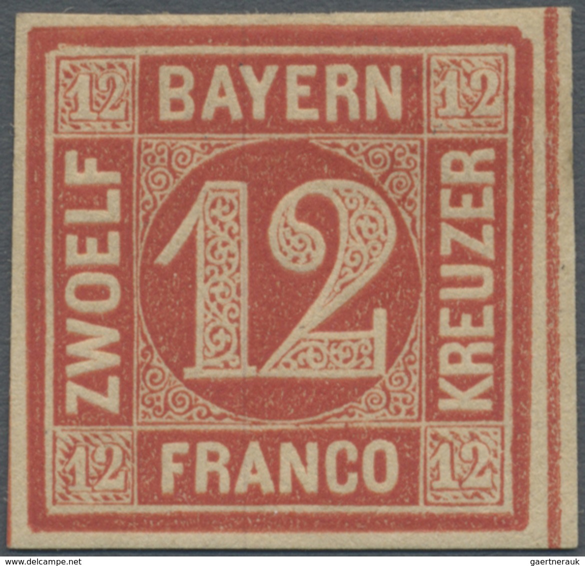 * Bayern - Marken Und Briefe: 1850, 12 Kr. Rot Ungebraucht Mit Seltenem Plattenfehler: Rechte Obere Ec - Altri & Non Classificati