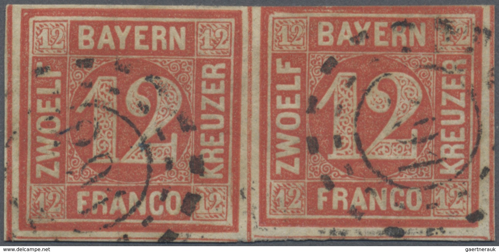 O Bayern - Marken Und Briefe: 1850. 12 Kr. Rot Im Waagerechten Paar, Gestempelt Mit OMR "291", Rechte - Altri & Non Classificati