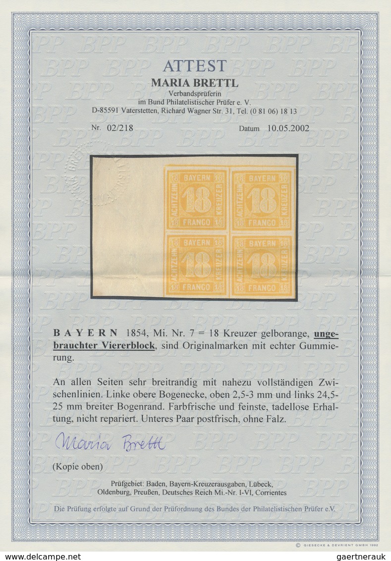 **/*/ Bayern - Marken Und Briefe: 1854, 18 Kr. Gelborange Im Allseits Breitrandigem Viererblock Aus Der Li - Autres & Non Classés