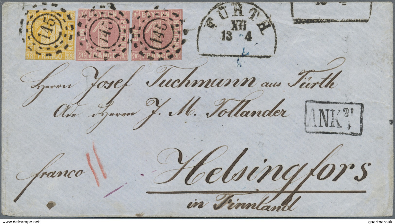 Br Bayern - Marken Und Briefe: 1850/54, Ziffernzeichnung 18 Kreuzer Gelborange Und Zwei Exemplaren 1 Kr - Altri & Non Classificati