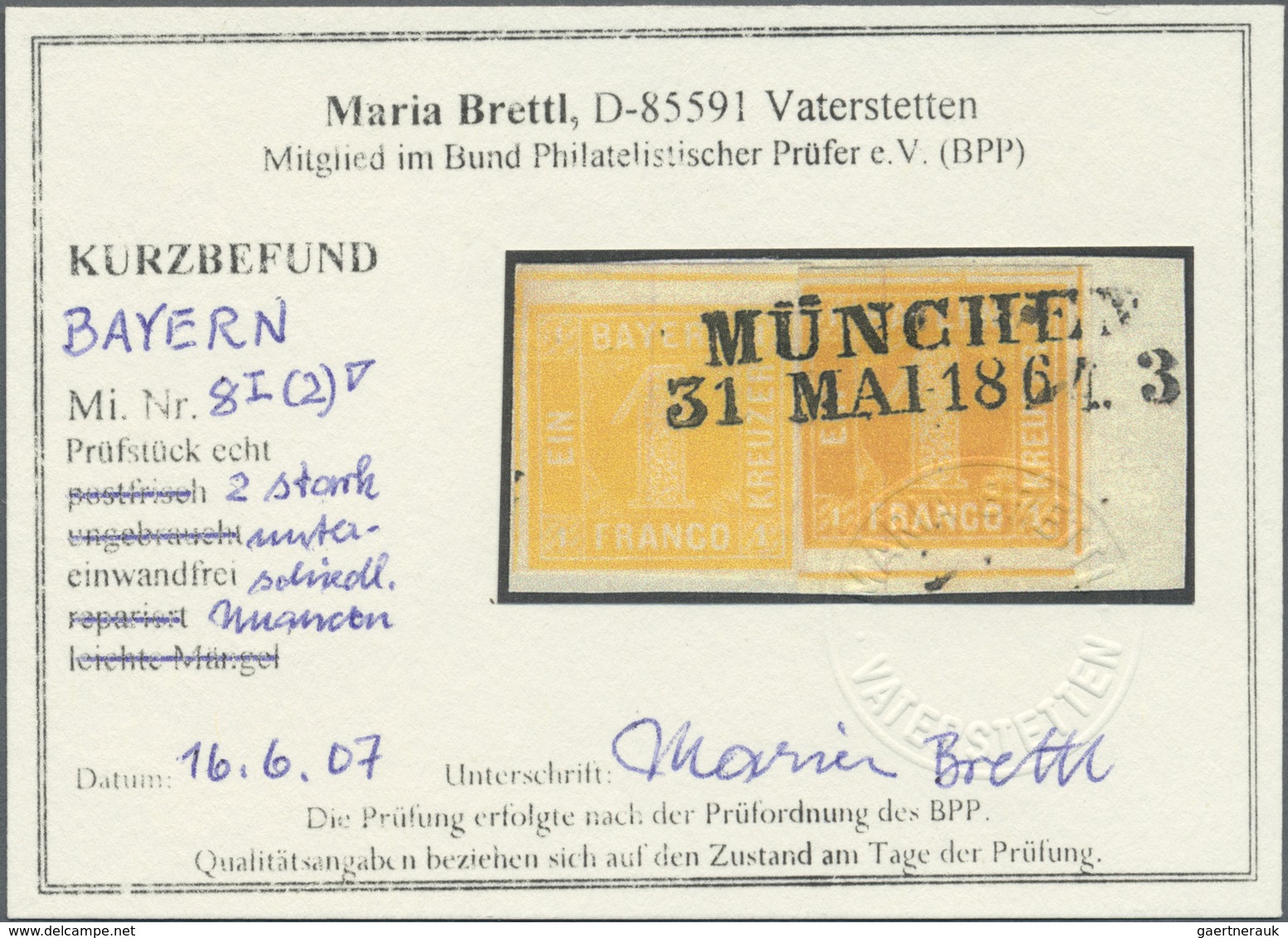 Brfst Bayern - Marken Und Briefe: 1862, Ziffernzeichnung 1 Kreuzer Farben-Mischfrankatur In Zwei Stark Unt - Sonstige & Ohne Zuordnung
