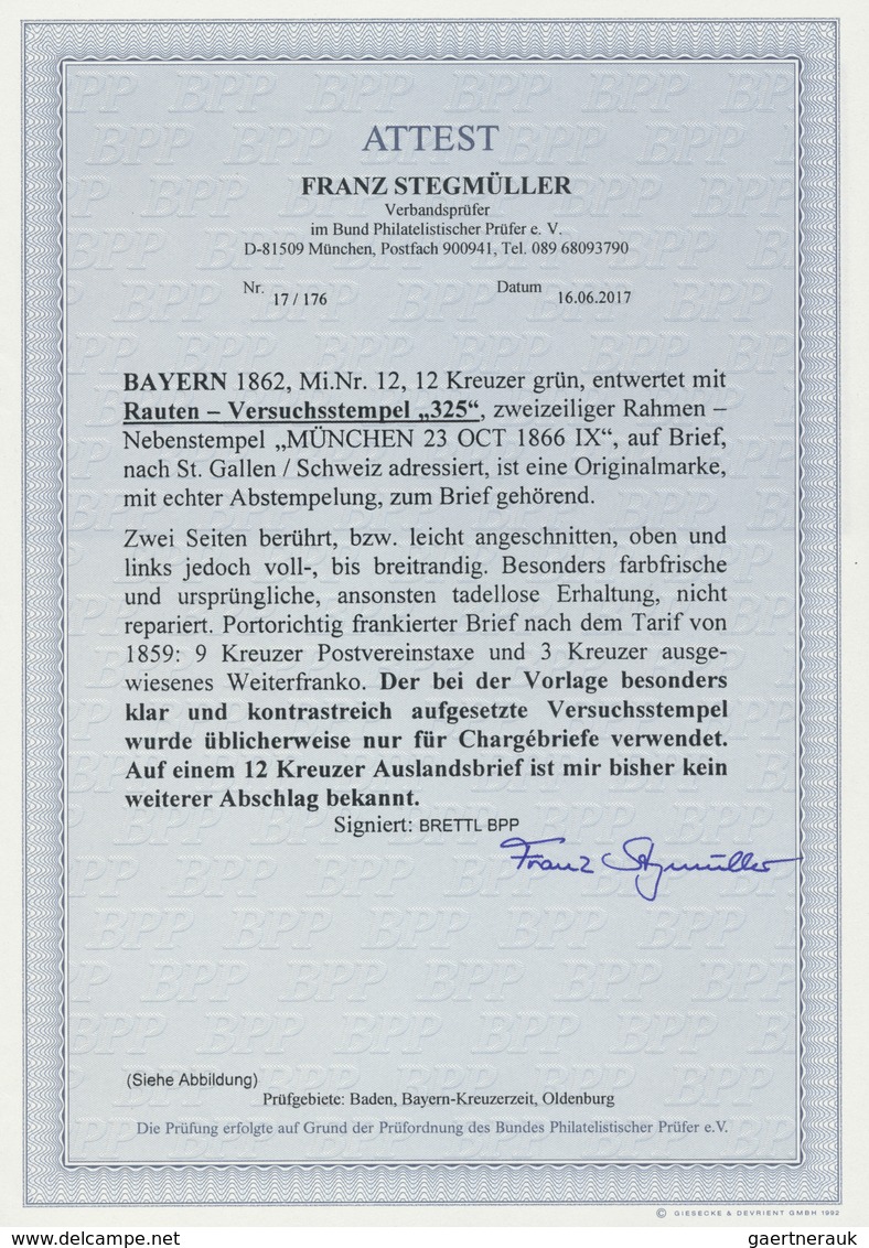 Br Bayern - Marken Und Briefe: 1862: RAUTEN-VERSUCHSSTEMPEL "325", Besonders Klar, Ideal Ausgeprägt Und - Sonstige & Ohne Zuordnung