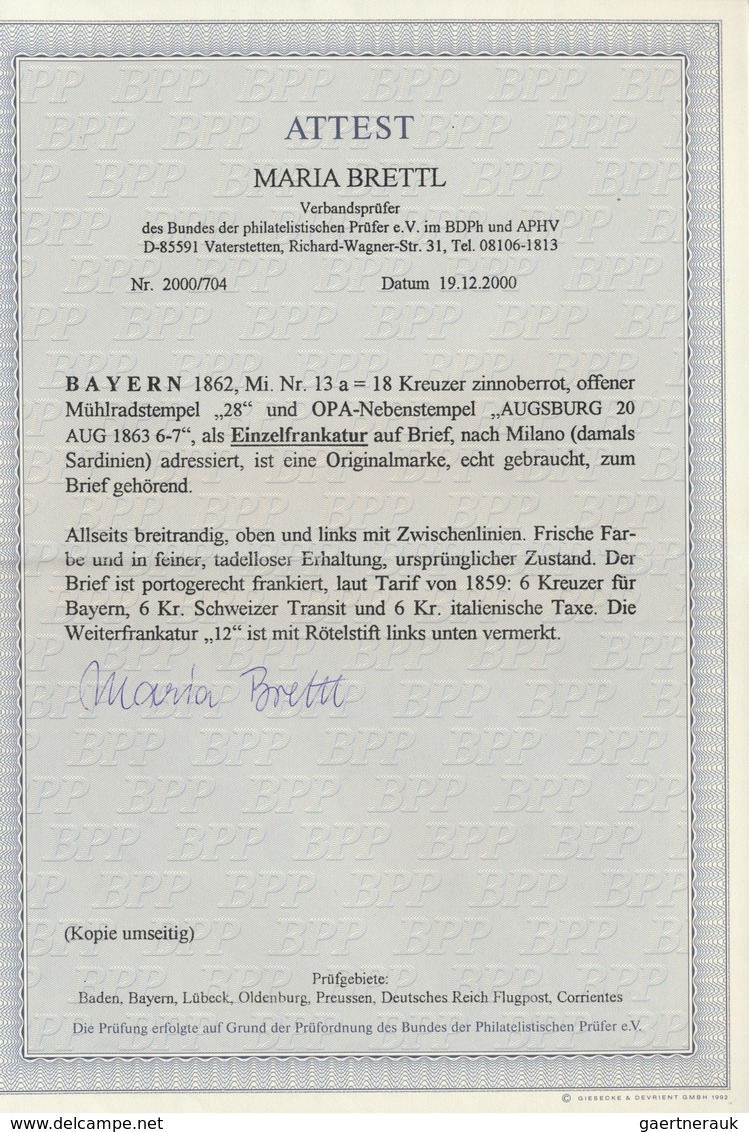 Br Bayern - Marken Und Briefe: 1862, 18 Kr. Dunkelzinnober, Außerordentlich Breitrandig Und Farbfrisch, - Sonstige & Ohne Zuordnung