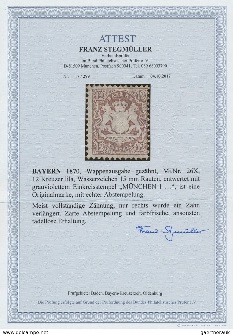 O Bayern - Marken Und Briefe: 1870, 12 Kreuzer Wappenausgabe Mit Engen (15 Mm) Rauten-Wasserzeichen Mi - Autres & Non Classés