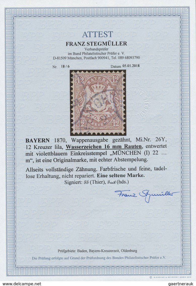 O Bayern - Marken Und Briefe: 1870, Wappenausgabe 12 Kreuzer Lila, Wasserzeichen 16 Mm Rauten, Allseit - Altri & Non Classificati