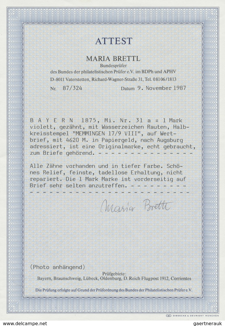 Br Bayern - Marken Und Briefe: 1875: 1 Mark Mit Wasserzeichen "Rauten", Sehr Tieffarbiges Und Tadellos - Other & Unclassified