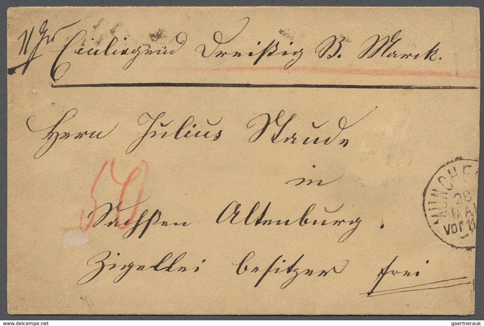 Br Bayern - Marken Und Briefe: 1876, 50 Pfg. Ziegelrot, Rückseitig Als Einzelfrankatur Auf Wertbrief (M - Sonstige & Ohne Zuordnung
