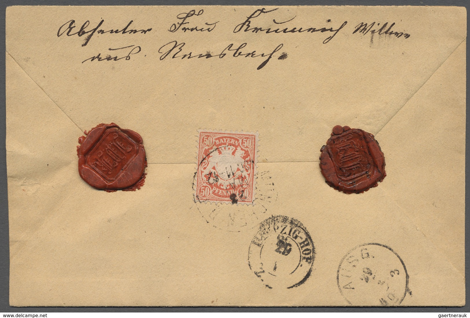 Br Bayern - Marken Und Briefe: 1876, 50 Pfg. Ziegelrot, Rückseitig Als Einzelfrankatur Auf Wertbrief (M - Altri & Non Classificati