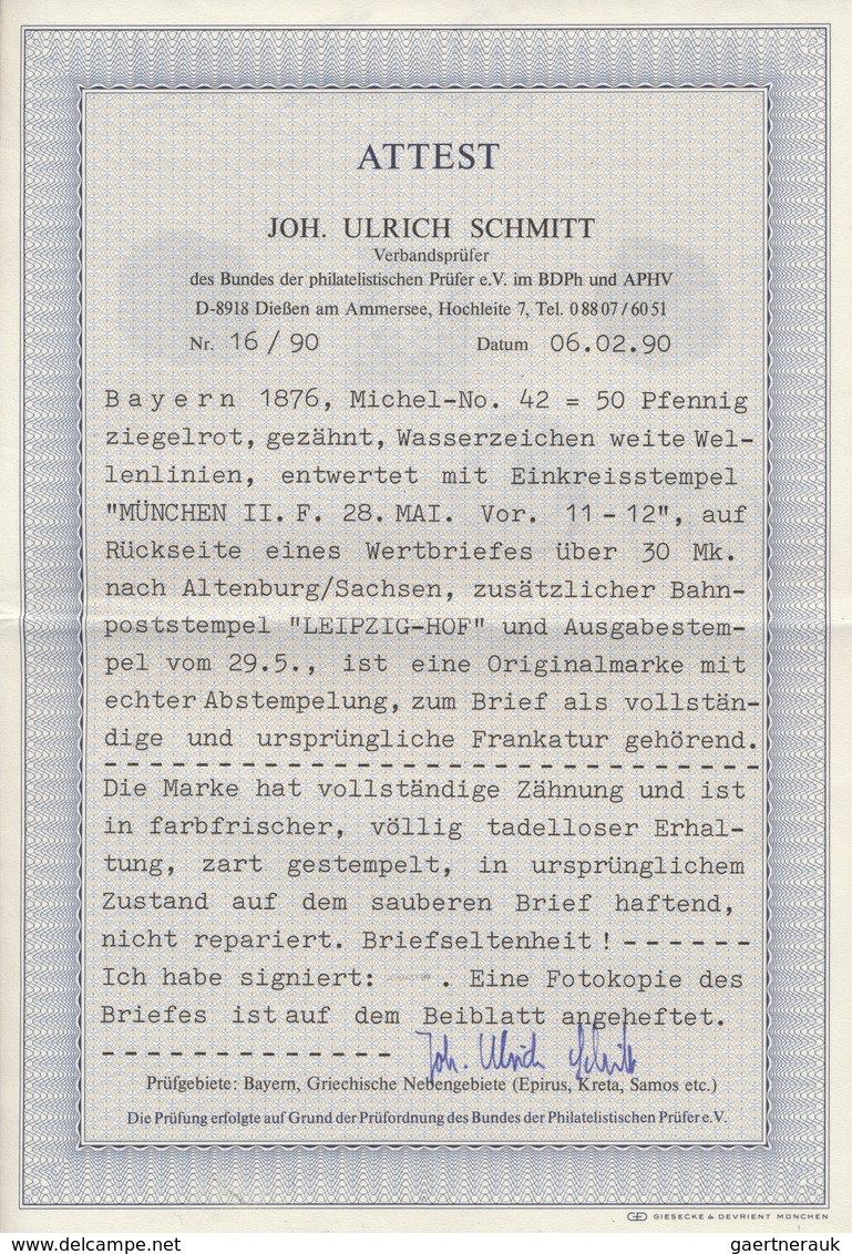 Br Bayern - Marken Und Briefe: 1876, 50 Pfg. Ziegelrot, Rückseitig Als Einzelfrankatur Auf Wertbrief (M - Sonstige & Ohne Zuordnung