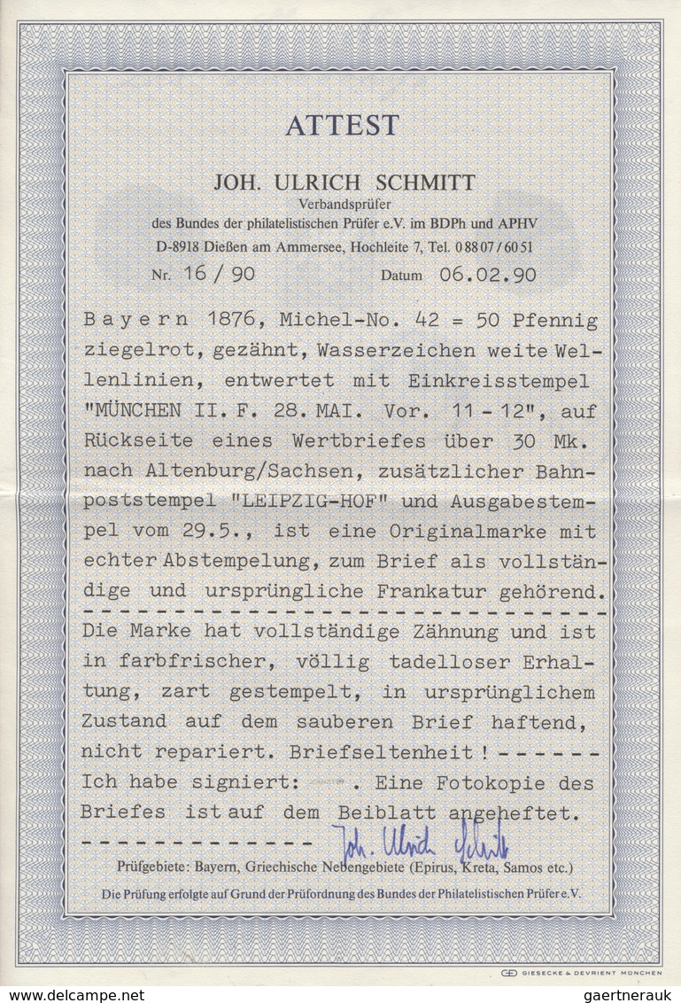 Br Bayern - Marken Und Briefe: 1876, 50 Pfg. Ziegelrot, Rückseitig Als Einzelfrankatur Auf Wertbrief (M - Altri & Non Classificati