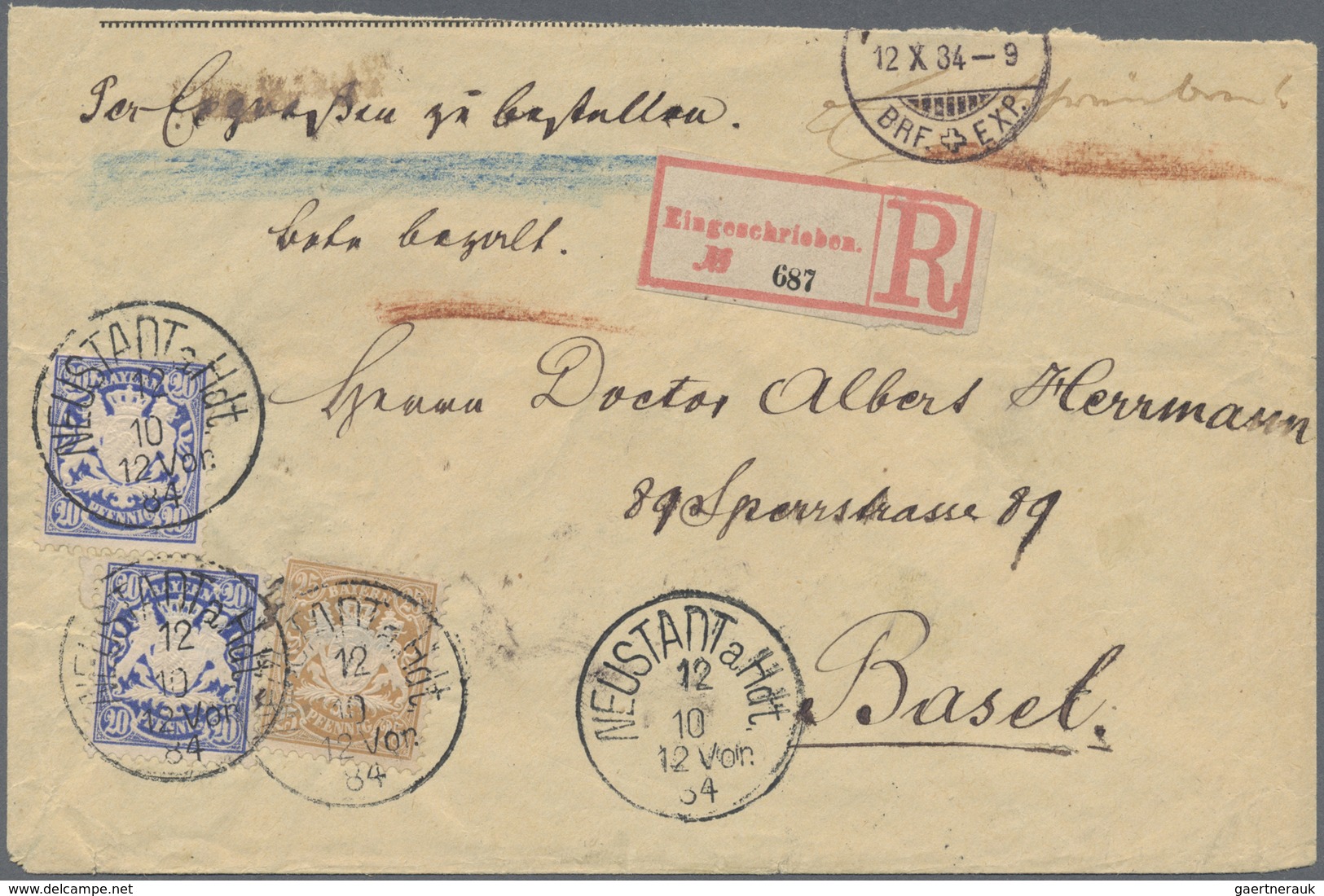 Br Bayern - Marken Und Briefe: 1881, 25 Pf Wappen Braun Und 2x 20 Pf Blau Auf R-Brief (oben Verkürzt) V - Sonstige & Ohne Zuordnung