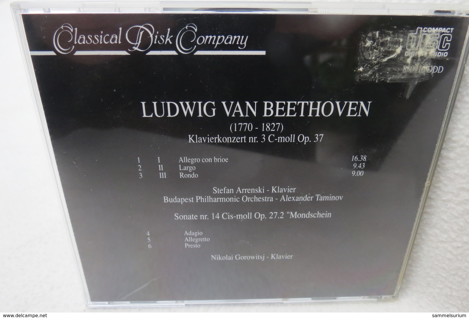 CD "Ludwig Van Beethoven" Klavierkonzert Nr. 3 Mondschein Sonate - Klassik