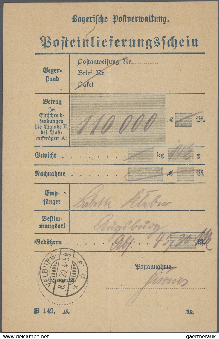 Br Bayern - Marken Und Briefe: 1920 Bayern Abschied 1 Mark Bavaria Mit Komplettem Oberrand Und Dort Anh - Altri & Non Classificati