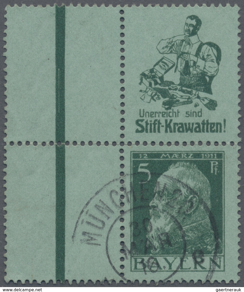 O Bayern - Zusammendrucke: 1916. Senkr. Zus.-druck "Stift-Krawatten + 5 Pf Luitpold" (R49a+77II) Saube - Sonstige & Ohne Zuordnung