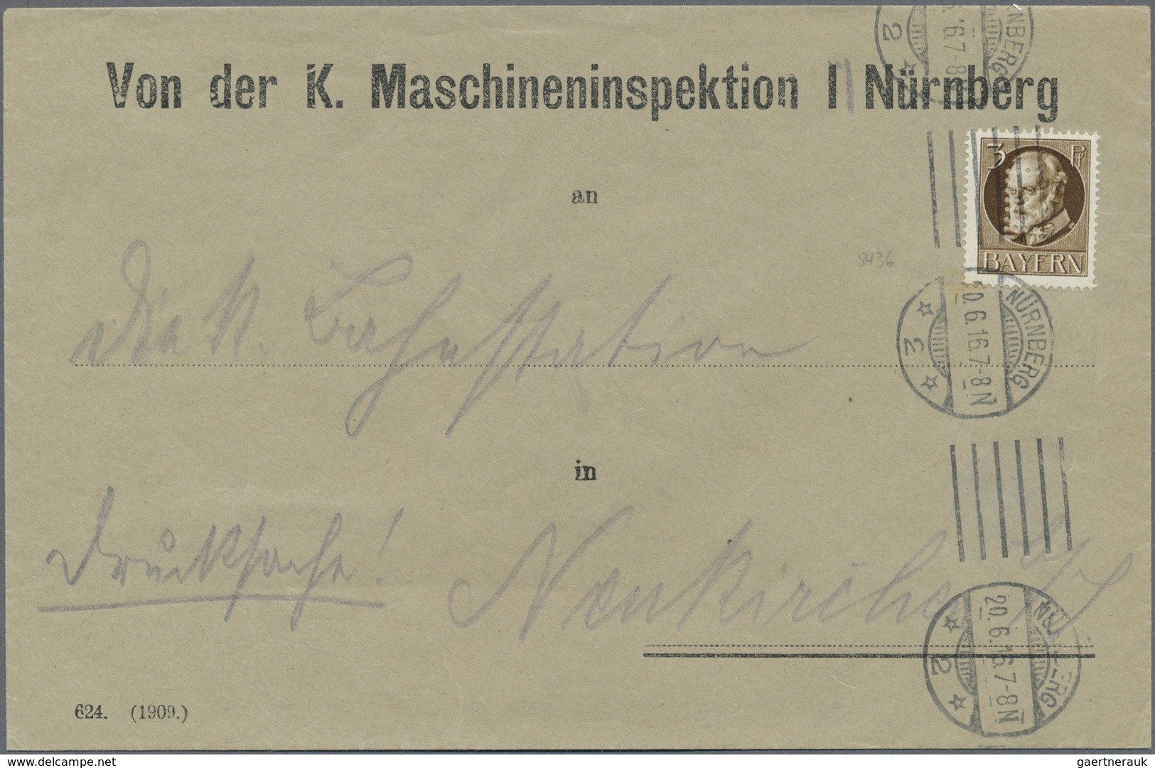 Br Bayern - Dienstmarken: 3 Pf. Ludwig Mit E-Lochung Einzeln Auf Drucksache Mit Masch.-Stpl. NÜRNBERG 2 - Sonstige & Ohne Zuordnung