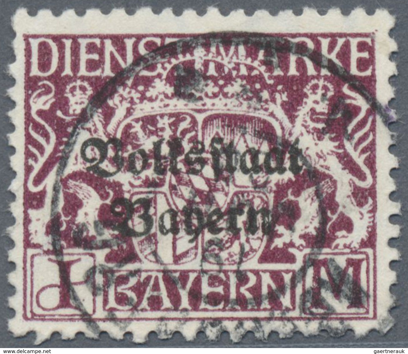 O Bayern - Dienstmarken: 1919, Dienstmarke 1 M Dunkellila Auf Normalpapier Mit Aufdruck „Volksstaat / - Autres & Non Classés